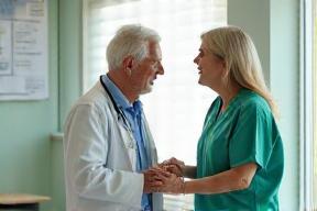 Healthcare professional guiding senior patient